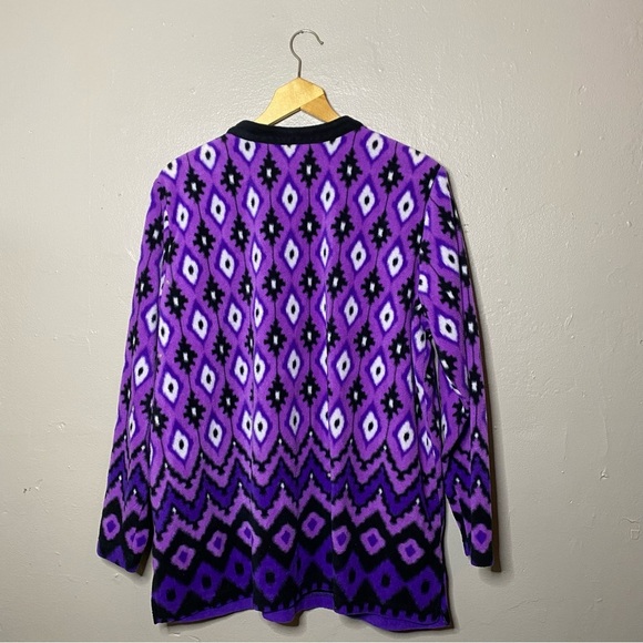 Bob Mackie Wearable Art Purple Fleece Aztec Style Quarter Zip Sweater Size XL - Picture 8 of 8
